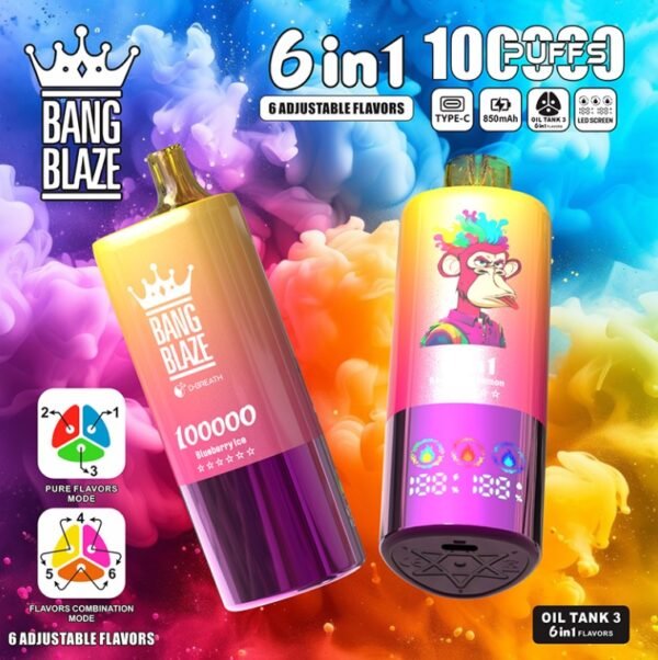 Bang Blaze 100K DSK055 一次性電子煙 台灣現貨 – 100000口超大容量6合一風味可充電一次性電子煙推薦 派對解癮神器