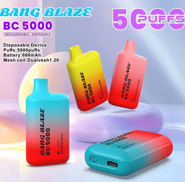 新款 BC5000-DSK062 一次性電子煙 – 5000口超大容量風味豐富可充電，Bang Blaze BC5000-DSK062 新品推薦，夏季派對解癮首選！